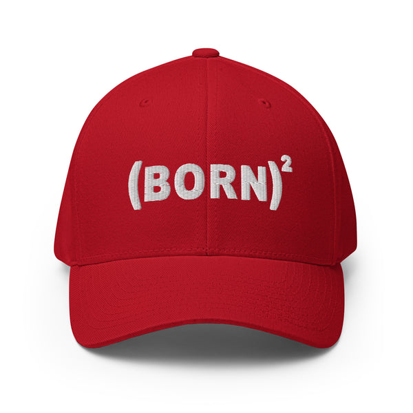 Born Again, White Thread Embroidered Flex Fitted Cap - Christian Hat
