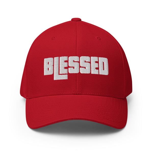 Blessed, White 3d Puff Embroidered Flex Fitted Cap - Christian Hat