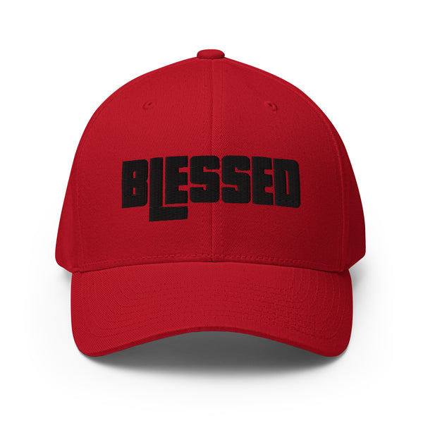 Blessed, Black 3d Puff Embroidered Flex Fitted Cap - Christian Hat