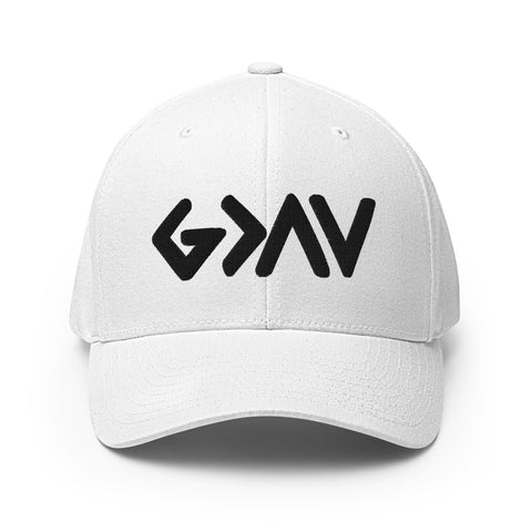 God Greater Than Highs and Lows, Black 3d Puff Embroidered Flex Fitted Cap - Christian Hat
