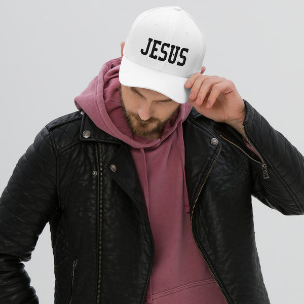 Jesus, Black Embroidered Flex Fitted Cap - Christian Hat