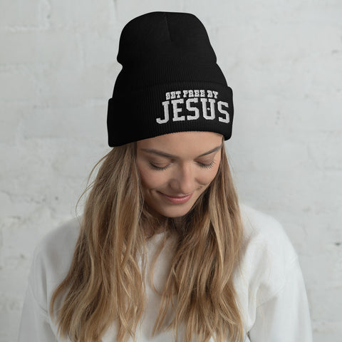 Set Free By Jesus Embroidered Cuffed Beanie