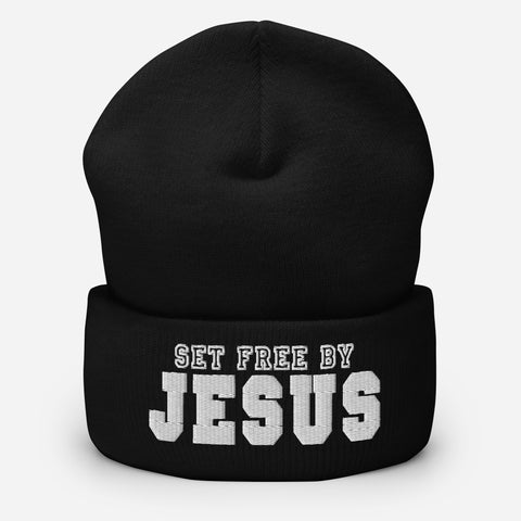 Set Free By Jesus 2 Embroidered Cuffed Beanie, Christian Beanie