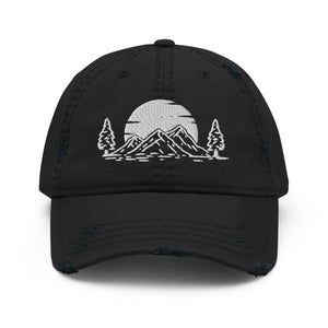 The Great Outdoors Embroidered Distressed Dad Hat - Mountains, Trees and Fresh air