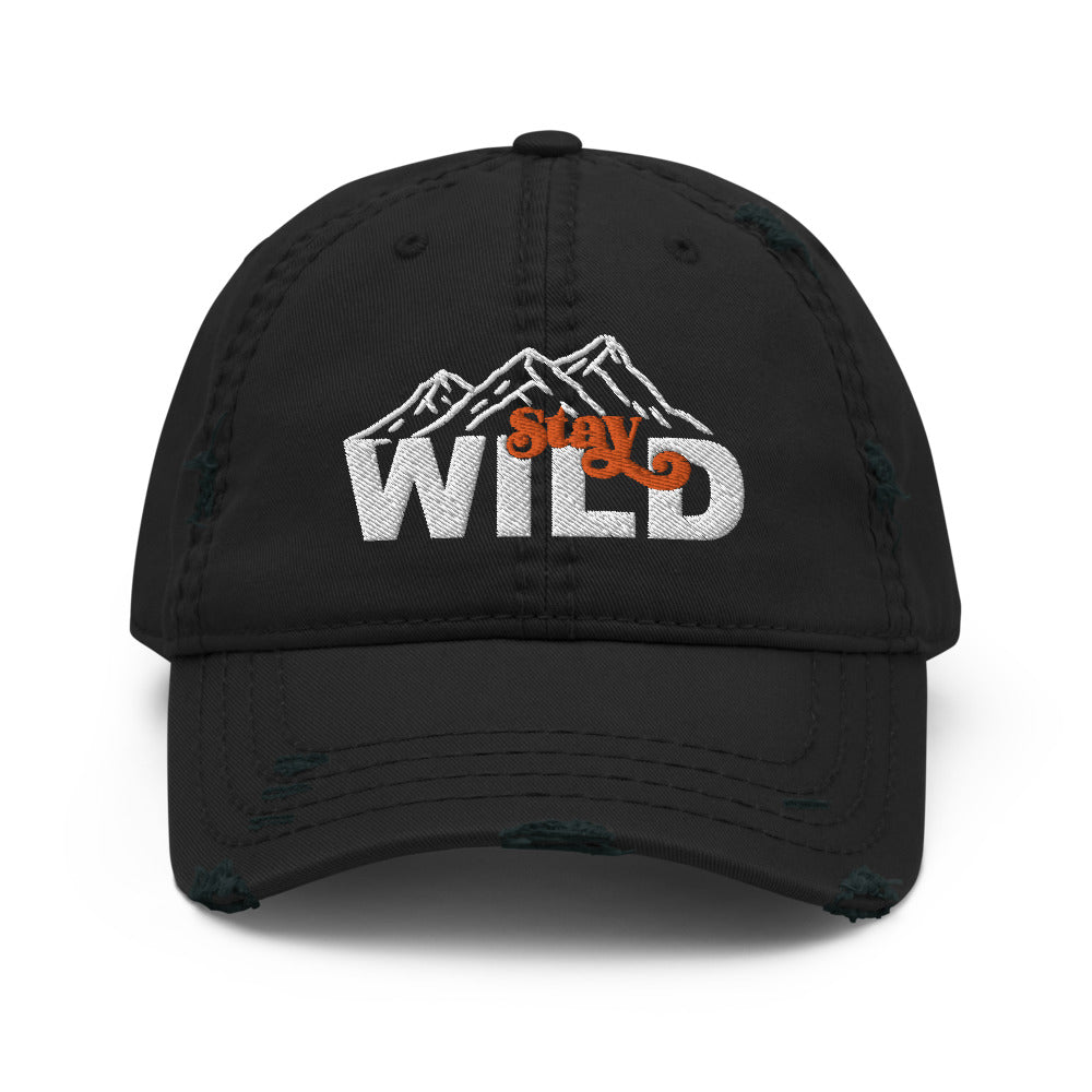 The Great Outdoors Embroidered Distressed Dad Hat - Stay Wild, Mountains, Trees and Sunshine