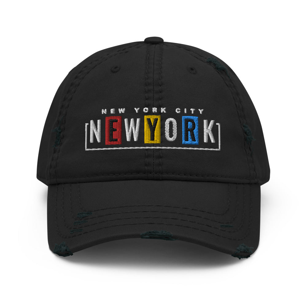 New York City Boxed Embroidered Distressed Dad Hat, NYC