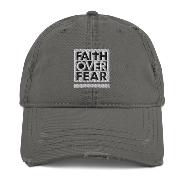 Faith Over Fear, Black and White Thread Embroidered - Christian Hat