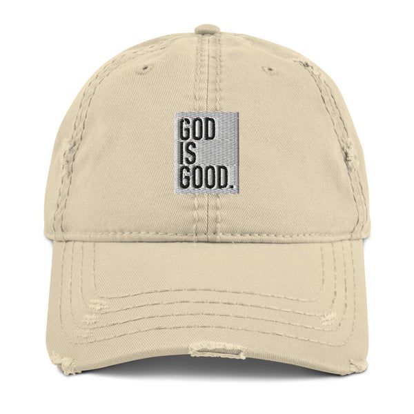 God Is Good Wht and Black Distressed Dad Hat - Christian Hat