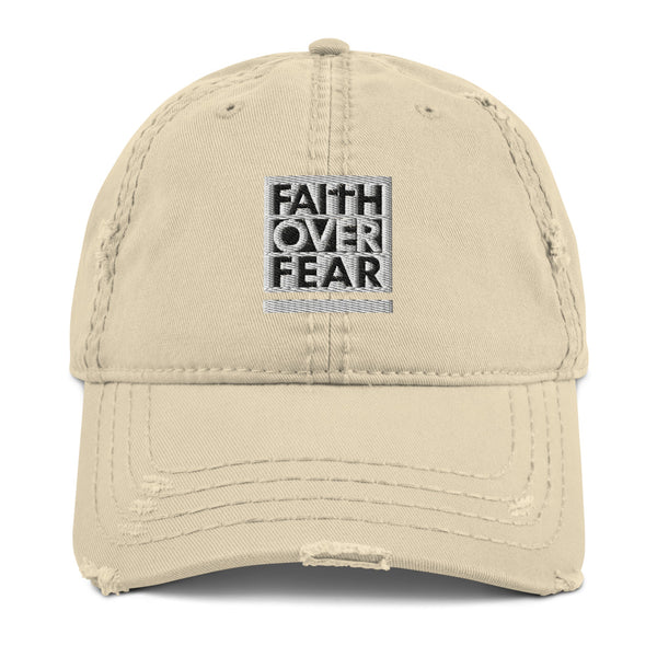 Faith Over Fear, Black and White Thread Embroidered - Christian Hat