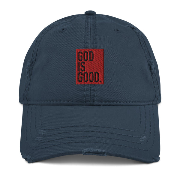 God is Good Red and Black Distressed Dad Hat - Christian Hat