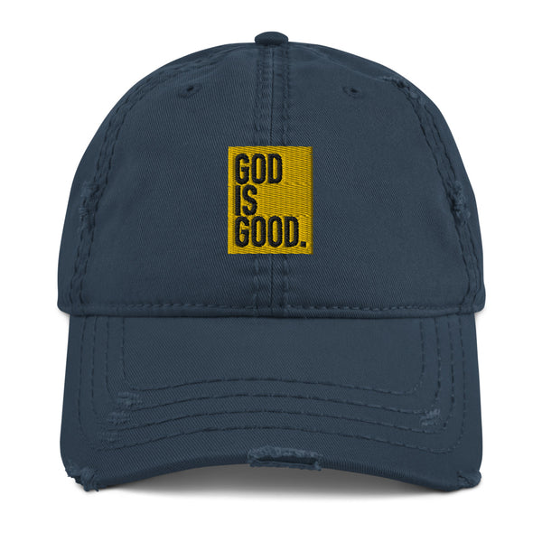 God is Good, Gold and Black Embroidered Distressed Dad Hat - Christian Hat
