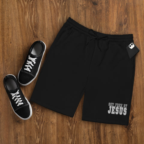 Set Free By Jesus Embroidered Right Side Men's fleece shorts