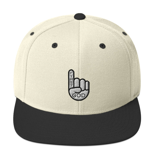 God First White Background Snapback Embroidered Hat - Christian Hat