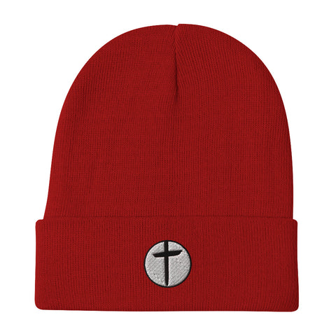 Circled Cross Embroidered Beanie