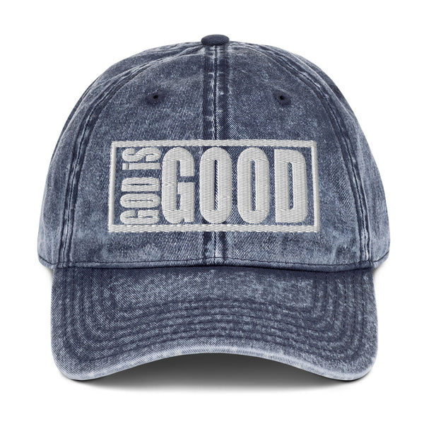 God Is Good Embroidered Vintage Cotton Twill Cap - Christian Hat