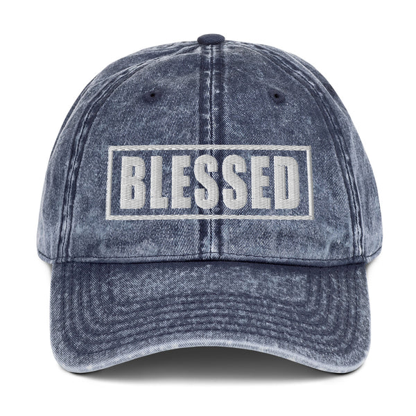 Blessed, Boxed, White Thread Embroidered - Christian Hat