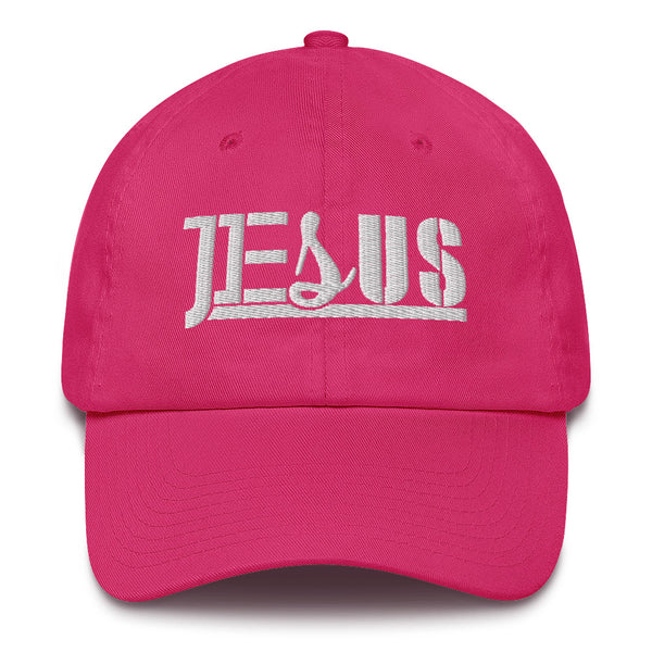 Jesus Fancy Font, White Thread Embroidered - Christian Hat