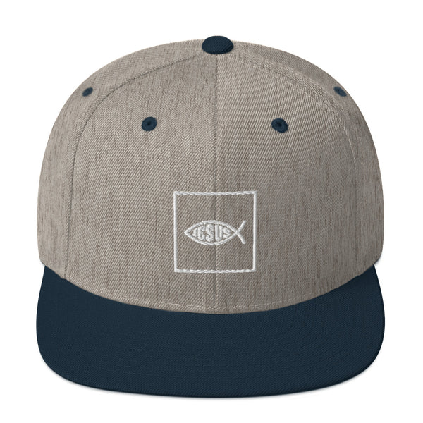 Boxed Jesus Fish Snapback Embroidered Hat - Christian Hat