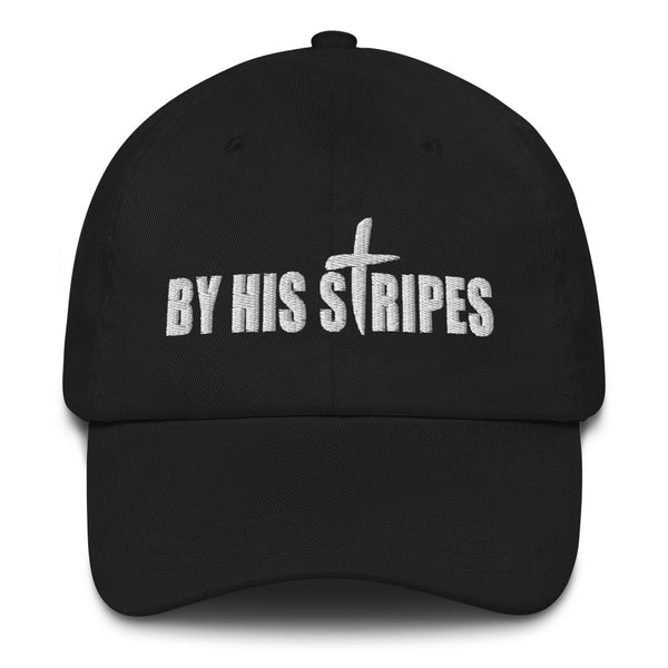 By His Stripes, Cross, White Thread Embroidered Dad Hat - Christian Hat