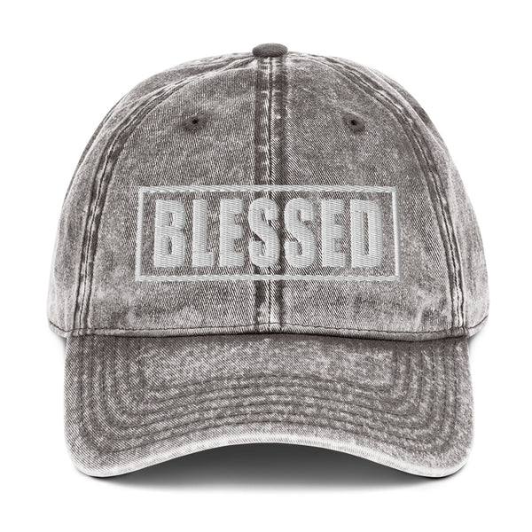 Blessed, Boxed, White Thread Embroidered - Christian Hat
