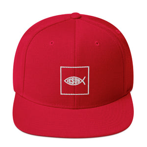 Boxed Jesus Fish Snapback Embroidered Hat - Christian Hat
