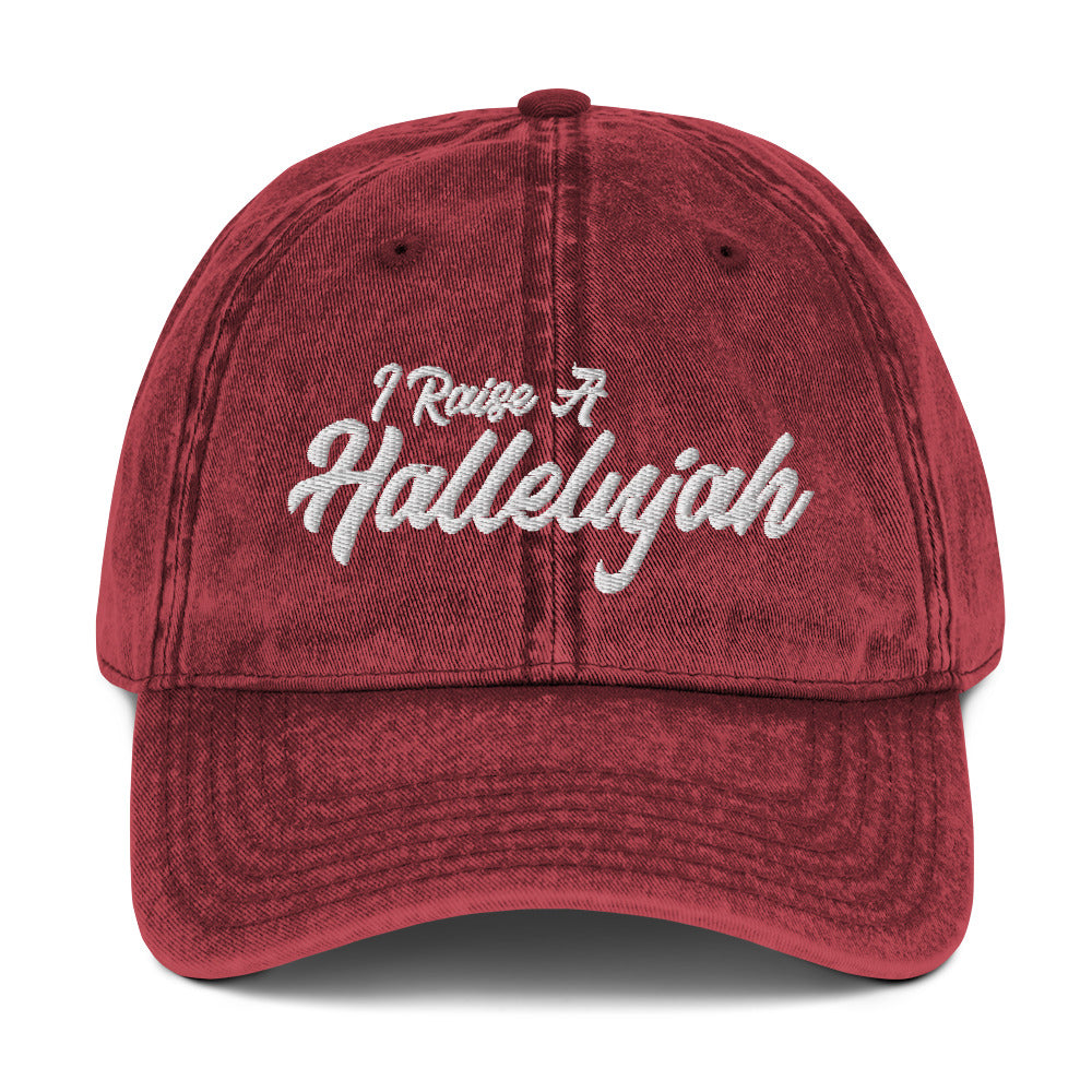 I Raise A Hallelujah Embroidered Vintage Cotton Twill Embroidered Hat - Christian Hat