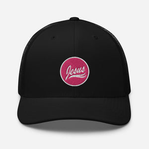 Jesus Circled, Pink and White Embroidered Trucker Cap - Christian Hat