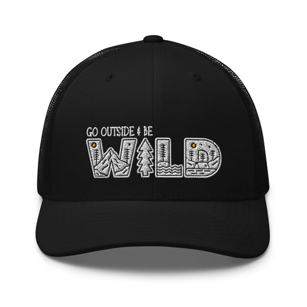 The Great Outdoors Embroidered Trucker Cap - Go Outside and Be Wild, Mountains, Hiking, Fresh Air, Camping