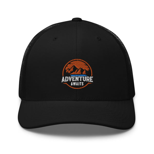 Adventure Awaits Embroidered Trucker Cap - Hiking Hat, Camping, The Great Outdoors
