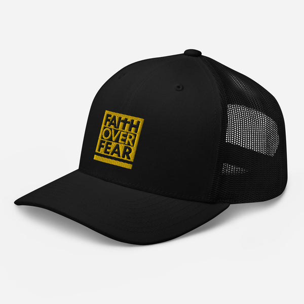Faith Over Fear Y/B Embroidered Trucker Cap - Christian Hat