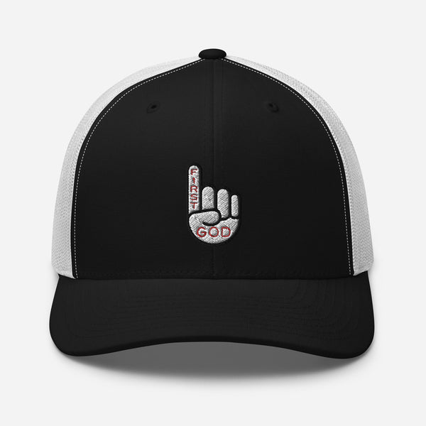 God F1rst, God First Embroidered Trucker Cap - Christian Hat