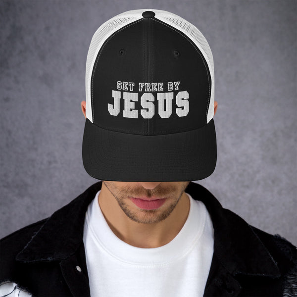 Set Free By Jesus Fill Embroidered Trucker Cap - Christian Hat