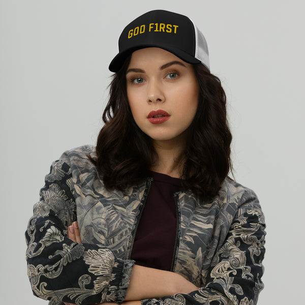God F1rst (God First), Gold Embroidered Trucker Cap