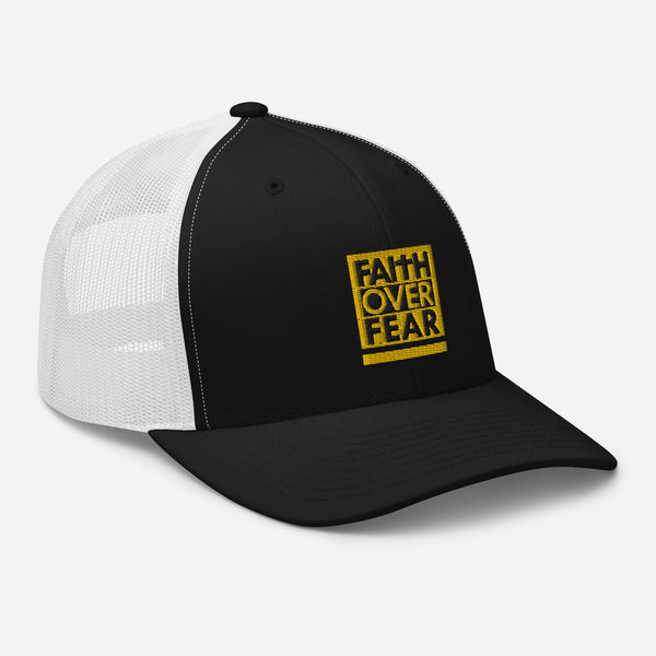 Faith Over Fear Y/B Embroidered Trucker Cap - Christian Hat