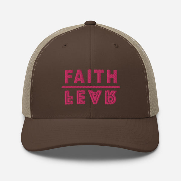 Faith Over Fear, Pink Thread Embroidered Trucker Cap - Christian Hat
