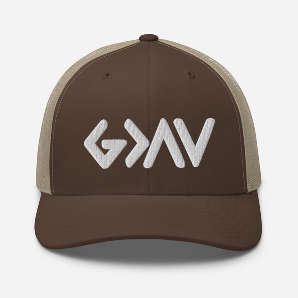God Greater Than The Highs and Lows, White Embroidered Trucker Cap - Christian Hat