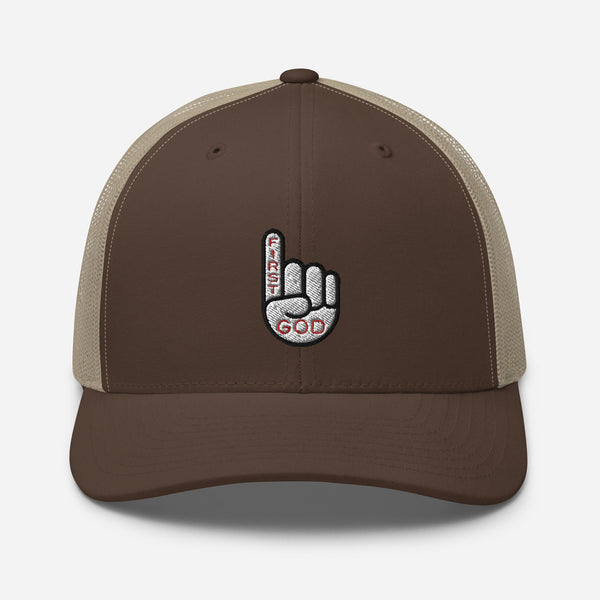 God F1rst, God First Embroidered Trucker Cap - Christian Hat