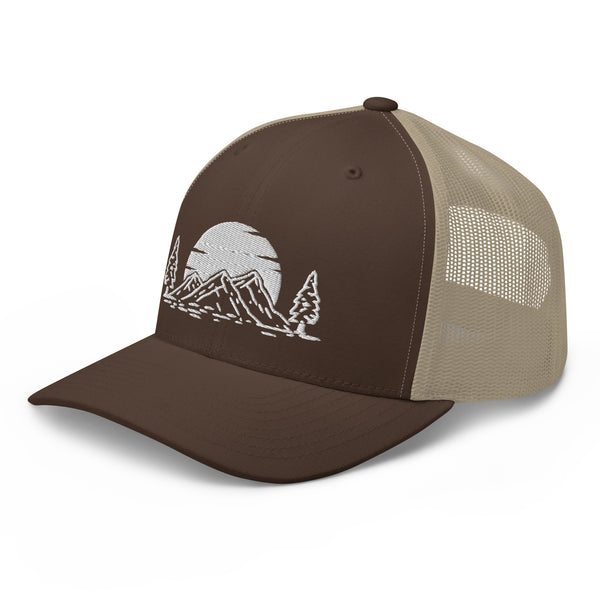 The Great Outdoors Embroidered Trucker Cap - Mountains, Trees and Sunshine