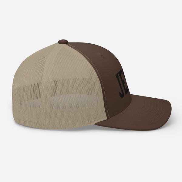 Jesus, Black Thread Embroidered Trucker Cap - Christian Hat