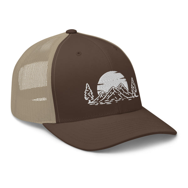 The Great Outdoors Embroidered Trucker Cap - Mountains, Trees and Sunshine