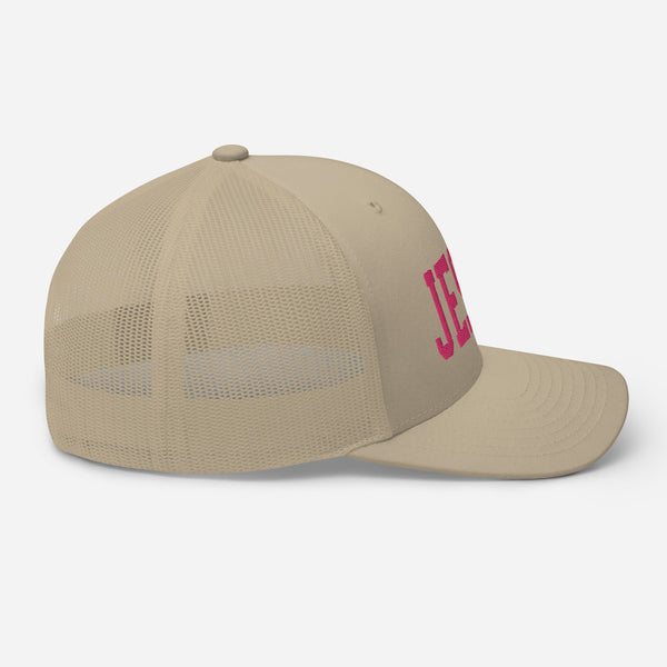 Jesus, Pink Thread Embroidered Trucker Cap - Christian Hat