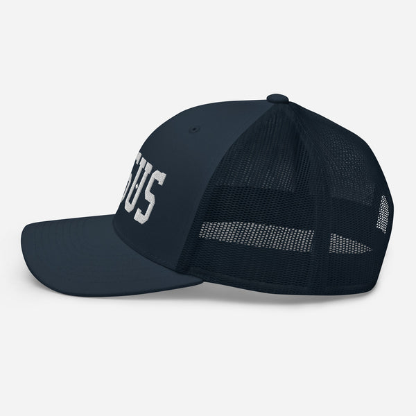 Jesus, White Thread Embroidered Trucker Cap - Christian Hat