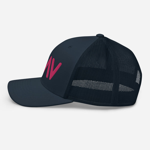 God Greater Than Highs and Lows, Pink Thread Embroidered Trucker Cap - Christian Hat