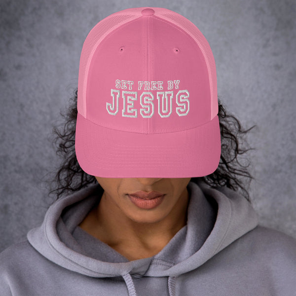 Set Free By Jesus Embroidered Trucker Cap - Christian Hat