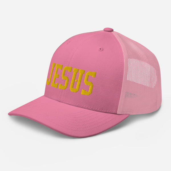 Jesus, Yellow Thread Embroidered Trucker Cap - Christian Hat