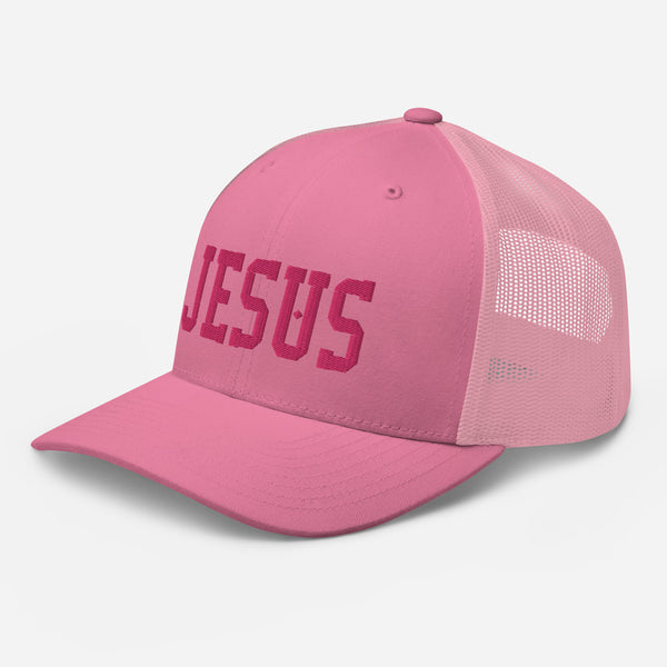 Jesus, Pink Thread Embroidered Trucker Cap - Christian Hat