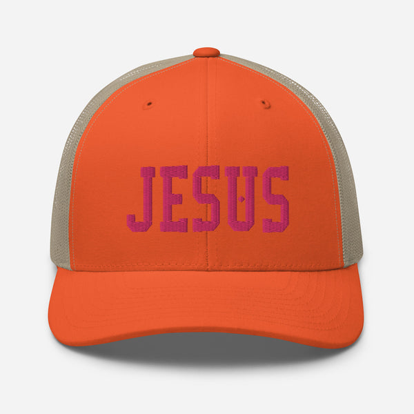 Jesus, Pink Thread Embroidered Trucker Cap - Christian Hat