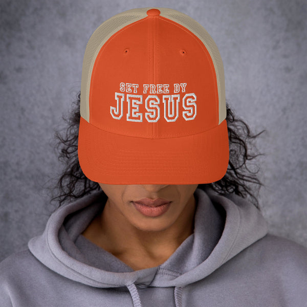 Set Free By Jesus Embroidered Trucker Cap - Christian Hat