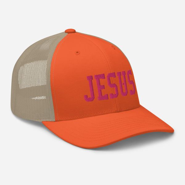 Jesus, Pink Thread Embroidered Trucker Cap - Christian Hat