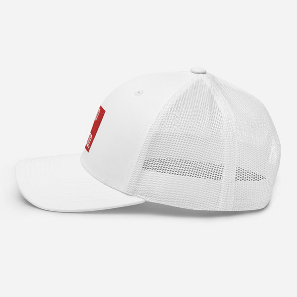 God Is Good, Red and White Embroidered Trucker Cap - Christian Hat